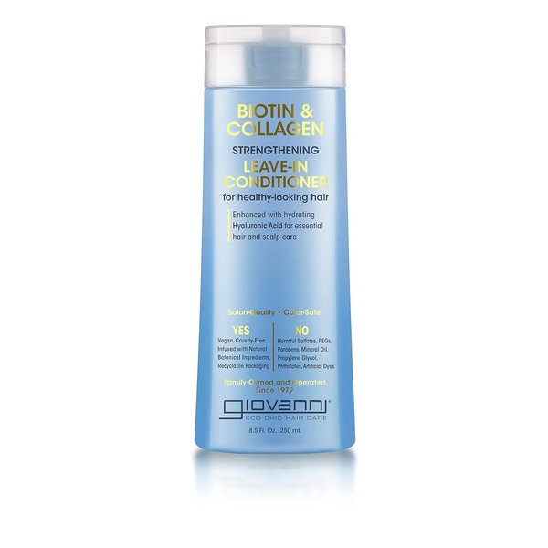 GIOVANNI Biotin & Collagen Leave-In Conditioner - Strengthening, Vegan, Cruelty-Free, Infused with Natural Botanical Ingredients, Salon-Quality, Color-Safe, For Healthy-Looking Hair - 8.5 Oz
