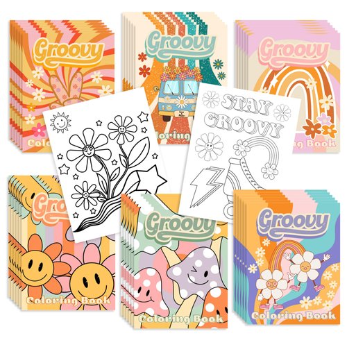 36pcs Coloring Book Groovy Party Favors - Bulk Mini Coloring Books for Kids - Boho Hippie Two Groovy Birthday Party Favors