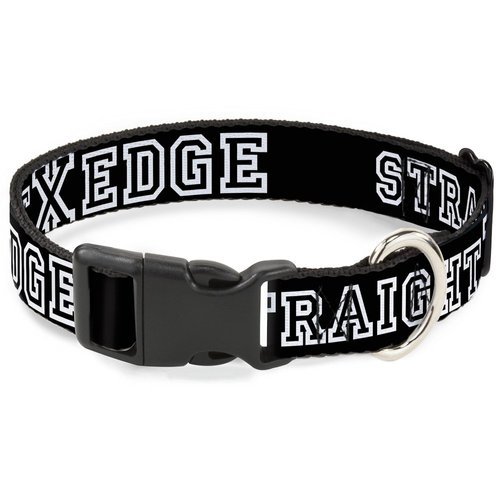 Buckle-Down Plastic Clip Collar - STRAIGHT EDGE Black/White - 1" Wide - Fits 9-15" Neck - Small