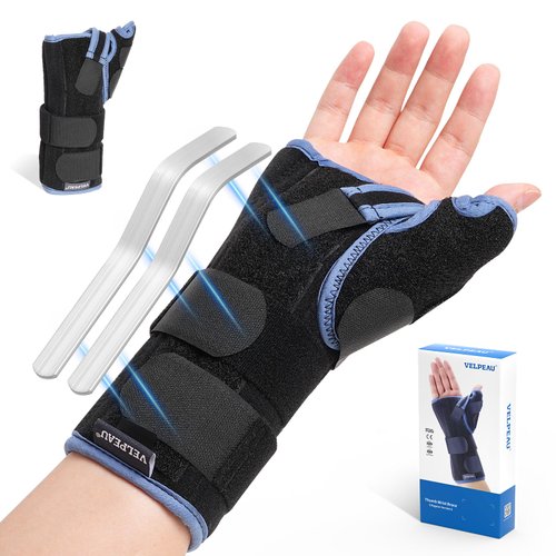 Velpeau Carpal Tunnel Wrist Brace with Thumb Stabilizer Night Support, Completely Stabilizes Wrist Thumb Joint, Pain Relief for Tendonitis, De Quervain's Tenosynovitis, Arthritis (Reg, Right Hand, M)
