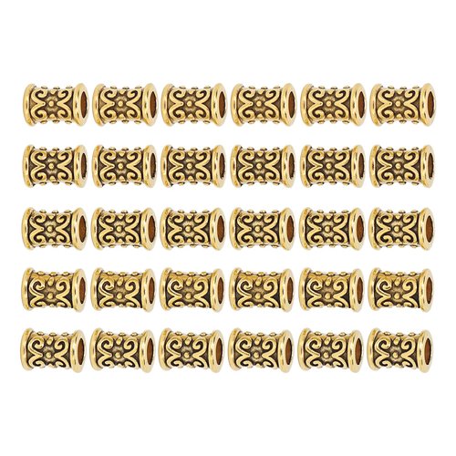 30pcs Hair Beard Beads Braiding Beads Norse Viking Beads, Hair Tube Beads Retro Alloy Hair Dreadlocks Beads Accessories for DIY Hair Braiding Bracelet Pendant Necklace(gold)