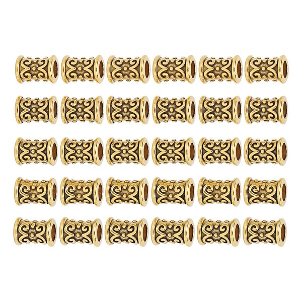 30pcs Hair Beard Beads Braiding Beads Norse Viking Beads, Hair Tube Beads Retro Alloy Hair Dreadlocks Beads Accessories for DIY Hair Braiding Bracelet Pendant Necklace(gold)