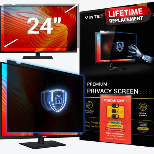 VINTEZ 24 Inch Computer Privacy Screen Filter for 16:9 Widescreen Computer Monitor and Laptop - Anti-Glare - Anti-Scratch Protector Film - Data Confidentiality Shield