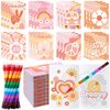 Funrous 24 Pcs Hippie Boho Coloring Books with 24 Stacking Crayons Set Stay Groovy Mini Drawing Book Peace Sign Hippie Bus Daisy Rainbow Activity Book Gifts for Groovy Birthday Party Favors Supplies