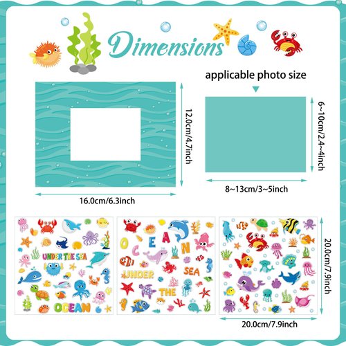 Pajean 24 Pack Summer Back to School Craft Kit Hawaiian DIY Picture Frame Craft Hello Summer Children Stickers for Kids School Classroom Aloha Beach Pool Summer Party Gifts Game Supplies (Sea Animals)