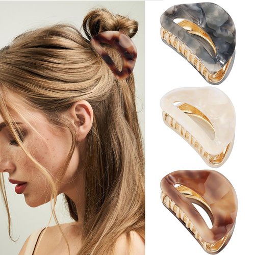 Tihebax Hair Clip, 3Pcs Medium Claw Clips for Women's Hair, Tortoise Shell Hair Clips for Women, Thin Hair, Non Slip, Multi-color, Widely Occasion, Fashion Design, Accessory