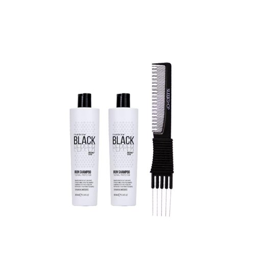 kuss Inebrya Black Pepper Iron Shampoo (10.14 oz) with Teasing Comb Pack of 2