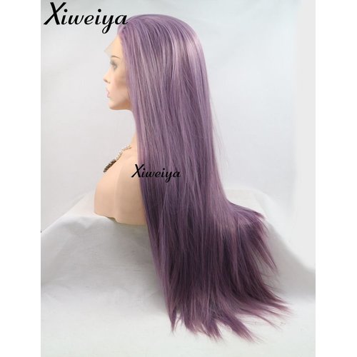xiweiya Purple Wig Long Body Wave Synthetic Purple Lace Front Wig Piano Purple Color Nature Hairline Wig Middle Part Heat Resistant Fiber Natural Hairline Hair For Women 24 inch 180% Density Wig