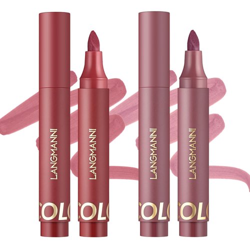LANGMANNI Lip Stain, Moisturizing and Waterproof Formula, Luscious Satin Finish, Long-Lasting All Day Wear, Smudge Proof Natural Look, Precise Doe-Foot Applicator (#02+#03)