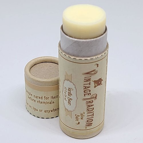 Moisturizing Beef Tallow Lip Balm – Tube Lip Moisturizer with Vanilla Extract Hydrates & Soothes Dry Lips – Grass-Fed Tallow Balm for Skin Care by Vintage Tradition, 0.5 Fl. Oz.