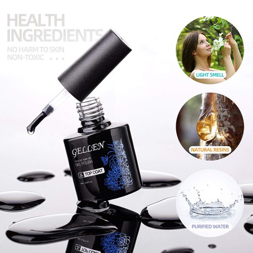 Gellen Gel Top Coat and Base Coat, 2Pcs No Wipe Gel Nail Polish Base and Top Coat, Soak Off Nail Lamp Clear Base Top Coat Long Lasting Finish Nail Art Design Home Gel Manicure Kit