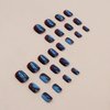 Press on Nails Short Oval, Artificial Acrylic Fake Nails with Aurora Galaxy Blue Design, Full Cover Reusable Coffin Shaped Glossy False Nails, Glue on Nails for Women Set, Stick on Nails for Nail Art