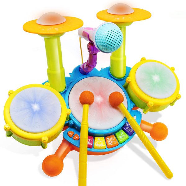 Drum Set for Toddlers 1-3, Kids Drum Set Musical Instruments, Toys for 1 2 3 Year Old Boy Birthday Gifts, Electric Drum Kit for Babies Boy Girl 6 12 18 Month