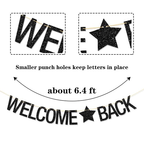 RoadSea Welcome Back Banner - Retirement Party Supplies - Welcome Home Party Decorations - Black Glitter