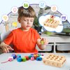 ZGIMI 3 in 1 Montessori Wooden Toys, Lacing Beads & Stacking Blocks & Shape Sorter Sequencing Toy Set, STEM Preschool Educational Learning Fine Motor Skills Toys for Toddlers 3 4 5 Years Gifts