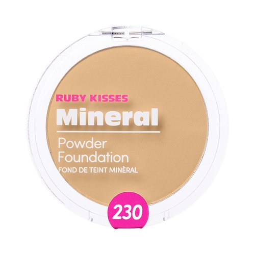 Ruby Kisses Mineral Pressed Powder Foundation, Medium to Full Coverage Natural Finish 0.35 Ounce (Natural Buff)