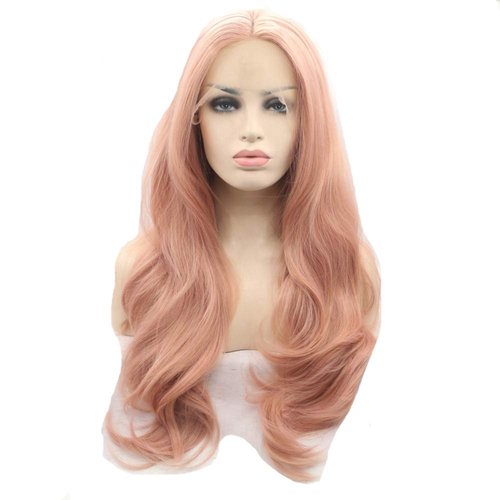Melody Pink Lace Front Wigs - Long Natural Wave Middle Part Candy Pink Synthetic Lace Front Wigs For Women Half Hand Tied Heat Resistant Fiber Hair 24 Inch