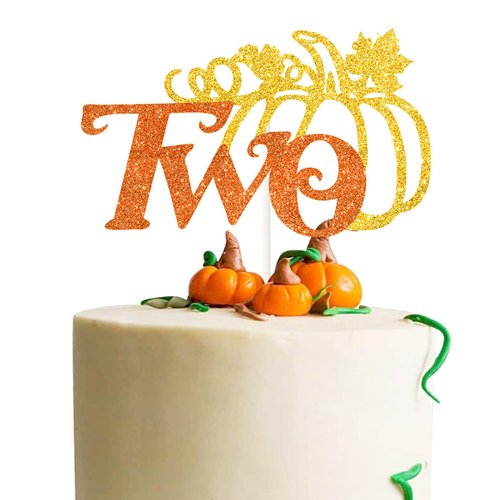 Pumpkin Two Cake Topper - Fall Harvest Theme Pumpkin 2nd Birthday Cake Decor - Autumn Baby Shower Two Years Old Birthday Thanksgiving Party Supplies