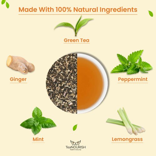 TeaNOURISH Ginger Mint Green Tea | Relaxing & Calming | Premium Darjeeling Loose Leaf | Immune Support Tea for Daily Wellness | 50 Cups Hot Tea or Iced Tea - 3.53oz/100g