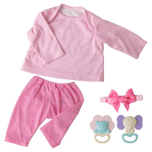 EKOKIZ Reborn Baby Dolls Clothes Girl Pink Baby Clothes Doll Clothes 17-22 Inches Outfit Accessories Set for Realistic Newborn Baby Dolls Girl