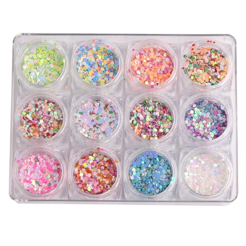 WOKOTO 12 Box 1mm 2mm 3mm Mixed Color And Size Confetti Nails Shiny Round Ultrathin Sequins Nail Art Decoration Set