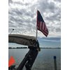 Pontoon Boat Flag Holder. Orange safety flag included. Tired of Holding the Skier Down Flag? Just clamp the Flag Buddy to your Boat and rotate it up when required. Rubbber clamping pads.