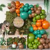 Dinosaur Balloon Arch, Dinosaur Balloon Garland Kit, Retro Green Orange Brown Balloons with Dinosaur Foil Balloon for Kids Dinosaur Themed Party Decorations Jungle Safari Birthday Party Supplies