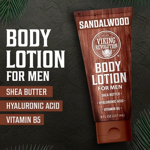 Viking Revolution Sandalwood Body Lotion for Men – Mens Lotion for Dry Skin with Shea Butter, Hyaluronic Acid and Vitamin B5 – Nourishing Mens Body Lotion for Hydrated and Smooth Skin (8oz, 1 Pack)
