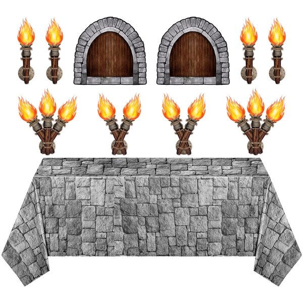 Zonon 11 Pcs Medieval Scene Setter Set Window Torch Props Plastic Brick Tablecloth Knight Themed Castle Decorations Medieval Party Decorations for Party Accessory(Rustic Window)