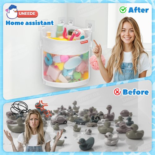 UNEEDE 3.5 Gallons Corner Mounted Versatile Bath Toy Storage Holder,Bathtub Toy Storage Organizer,Mesh Shower Caddy for Bathtub Toy Organizer and Storage,Quick Dry Bath Toy Organizer,Bath Toy Holder