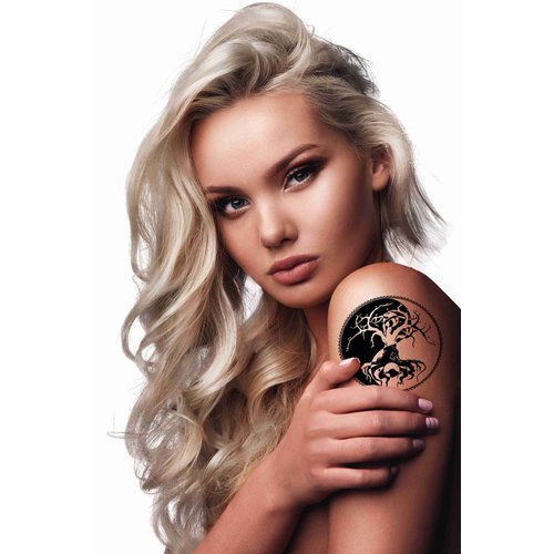 Dopetattoo 6 Sheets Temporary Tattoos of a Symbol Yin and Yang Druidic Yggdrasil Tree Temporary tattoo Neck Arm Chest for Women Men Adults Jewelry Tattoo