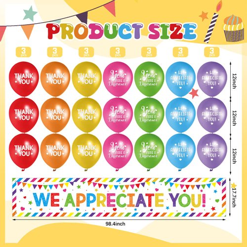 Gemscream Light up We Appreciate You Banner Decorations Thank You for All You Do Backdrop Banner Yard Sign with 21 Pcs Balloons Employee Staff Appreciation Gifts Teacher Party Supplies(Colorful)