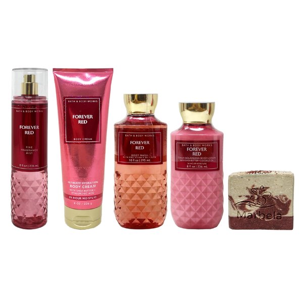 Bath & Body Works Forever Red Deluxe Gift Set with a Cherry On Top Bar Soap - Fragrance Mist - Body Cream - Body Wash and Body Lotion - Full Size