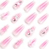 24Pcs Pink Press on Nails Long Square Fake Nails with Cute Nails Rhinestones Design Acrylic Glue on Nails Full Cover Y2K False Nails Pink Artificial Nails for Women Girls Nail Decoration