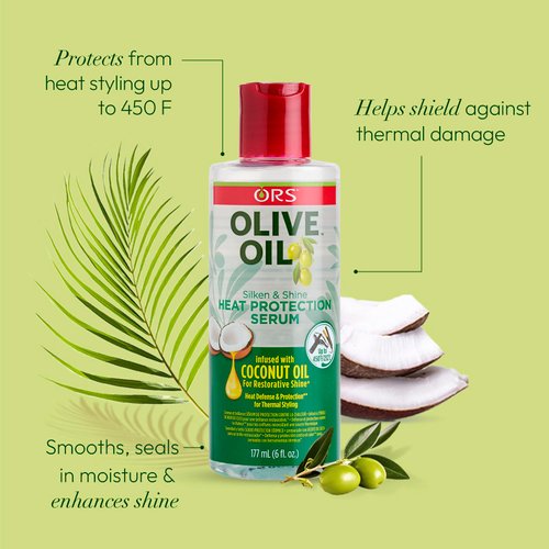 ORS Olive Oil Heat Protection Hair Serum infused with Coconut Oil for Restorative Shine - 6 ounces (Pack of 1)