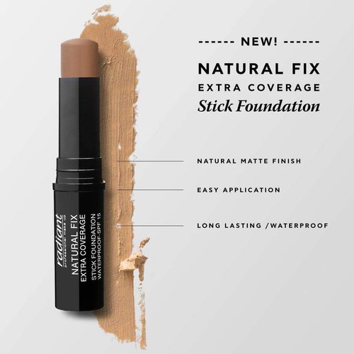Radiant Professional Natural Fix Extra Coverage Stick Foundation - Full Coverage Waterproof Foundation & Contouring Stick - SPF 15 Paraben & Oil Free Matte Finish - 8.5 g - Latte (01)