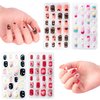 krofaue Press on Nails for Kids - 96pcs 4 Pack Children Fake Nails Kids Girls Stick on Nails for Kids Full Cover Cute Pre-Glue Acrylic Fake Fingernails Kits Sets Little Girls Short Nail Decoration