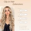 noxozoqm Clip in Hair Extensions 6 PCS Natural Soft Hair Blends Well Hair Extensions 20 Inch Strawberry Blonde Mix Bleach Blonde Long Wavy Hairpieces for Women