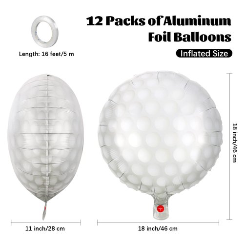 durony 12 Pieces 18 inches Golf Balloons Golf Themed Party Decorations Foil Mylar Golf Ball Balloons For Birthday Sports Graduation Party Decoration
