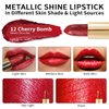 Oulac Red Lipstick for Women with Metallic 3D Shine Lightweight Hydrating Formula, High Impact Lip Color, Full Coverage Lip Makeup, Cherry Bomb(12)