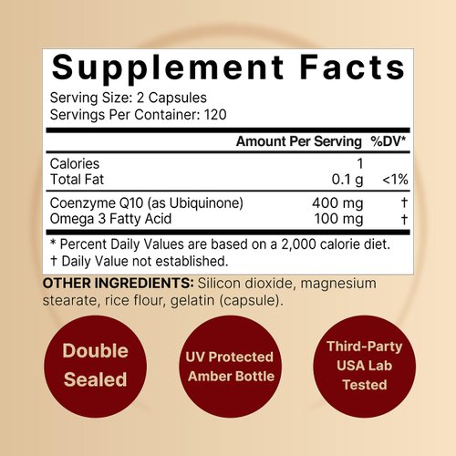 NatureBell CoQ10 400mg with Omega 3 Fatty Acids, 240 Capsules | Stable High Absorption Form – Antioxidant Support for Heart & Energy Health – Extra Strength Coenzyme Q10 Supplement