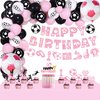 Soccer Birthday Party Decorations for Girls, Including Happy Birthday Banner, Pink Black Balloon Arch, Cake Topper, Tablecloths, Foil Balloons, for Soccer Sports Theme Birthday Party Supplies