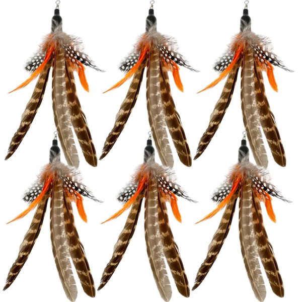 TIENAILING Cat Feather Toys Refills Cat Wand Replacement, 6 PCS Handmade Natural Da Bird Feathers Refill, Cat Toy Feather Replacement for Indoor Cats (B)