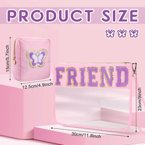 Hillban 2 Pcs Christmas Friends Gifts Friendship Gifts for Women Friend Makeup Cosmetic Bag Chenille Letter Bag Bestie Big Sister Birthday Gift Clear Toiletry Pouch Waterproof Travel Purse with Zipper