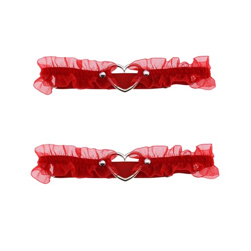 alisikee 2PCs Adjustable Heart Lace Thigh Garter, Elastic Leg Garters Belt for Women Parties, Red