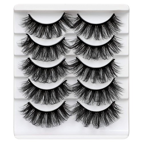 ALICROWN Mink Lashes Faux Wispy Natural Volume Lashes Pack 5D Fluffy Crossed False Eyelashes Full...
