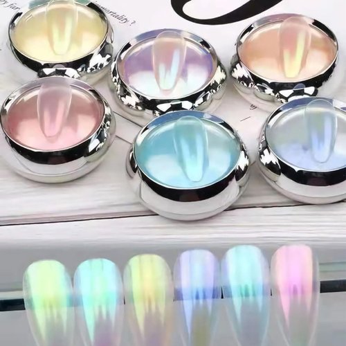 6 Color Chrome Nail Art Powder Sparkling Mermaid Aurora Nail Glitter Allstarry Nail Powder for Acrylic Nails Shiny Pigment Holographic Mirror Effect Pigment Chrome Nail Art Supplies