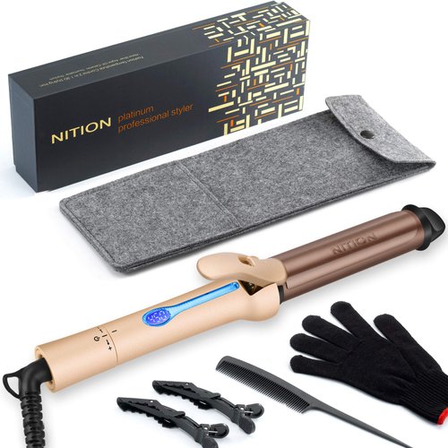 NITION Professional 1 1⁄4 inch Curling Iron Argan Oil Ceramic Tourmaline Titanium Coating Barrel Salon Curling Wand LCD 265°F-450°F for All Hair Type,Ions Hair Curler Waver Maker,Dual Voltage