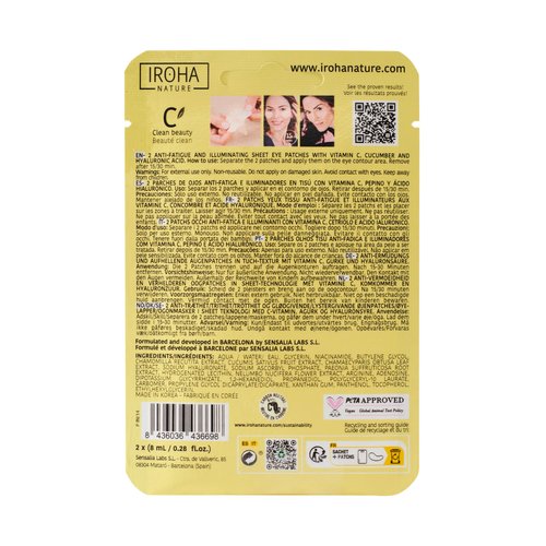 IROHA NATURE Eye Masks for Anti-Fatigue & Illuminating, Pack of 5 Pairs - Reduces Dark Circles, Puffiness - Hydrating with Vitamin C, Cucumber, Hyaluronic Acid - Vegan, Cruelty-Free Skincare Treatment