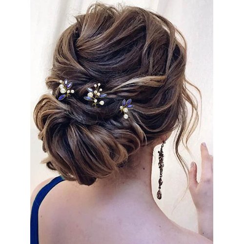 Latious Bride Wedding Hair Pins Pearl Bridal Hair Piece Blue Crystal Hair Clips Rhinestones Hair ...